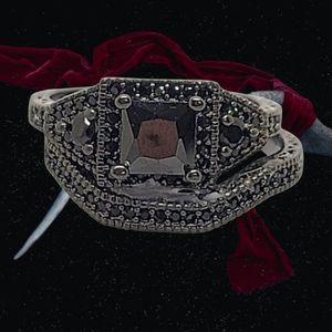 Goth Black Crystal Black Rhodium Wedding Set Size 7 1/2